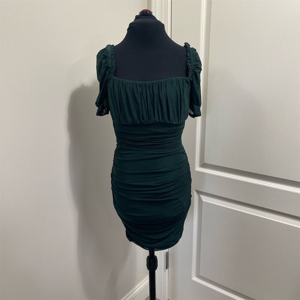Windsor Women's Green Mesh Ruched Square Neck Dress Size S Party Dress slinky